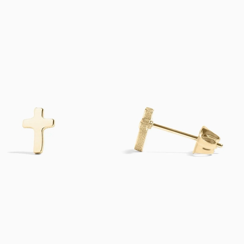 18K Gold PVD Stainless Steel Cross Stud Earrings Minimalist Dainty